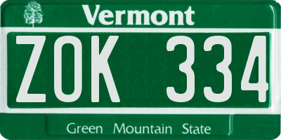 VT license plate ZOK334