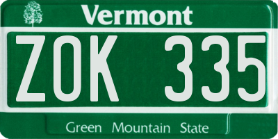 VT license plate ZOK335