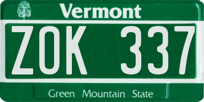 VT license plate ZOK337