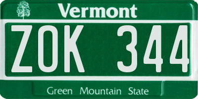 VT license plate ZOK344