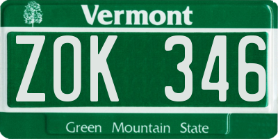 VT license plate ZOK346