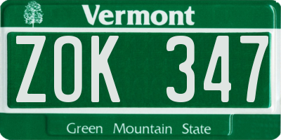 VT license plate ZOK347
