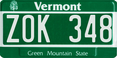 VT license plate ZOK348