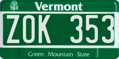 VT license plate ZOK353