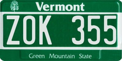 VT license plate ZOK355