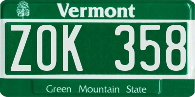 VT license plate ZOK358