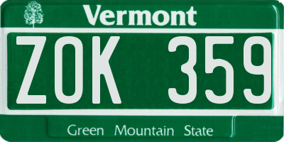 VT license plate ZOK359