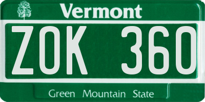 VT license plate ZOK360