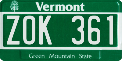 VT license plate ZOK361