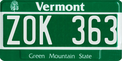 VT license plate ZOK363