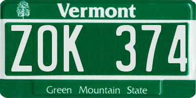 VT license plate ZOK374