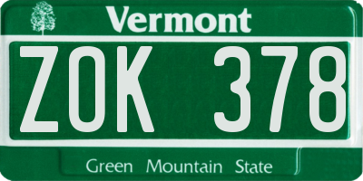 VT license plate ZOK378