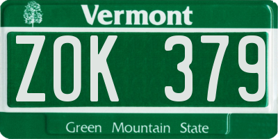 VT license plate ZOK379