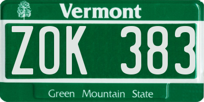 VT license plate ZOK383
