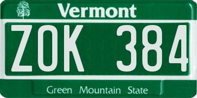 VT license plate ZOK384