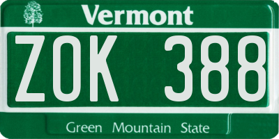 VT license plate ZOK388