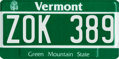 VT license plate ZOK389