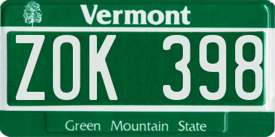 VT license plate ZOK398