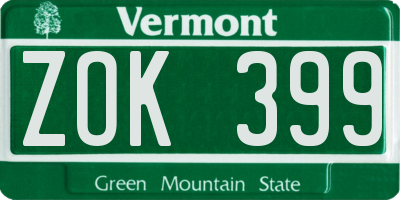 VT license plate ZOK399