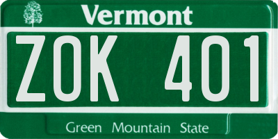 VT license plate ZOK401