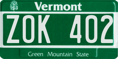VT license plate ZOK402
