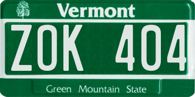 VT license plate ZOK404