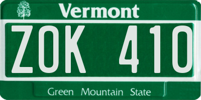 VT license plate ZOK410