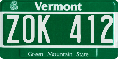 VT license plate ZOK412