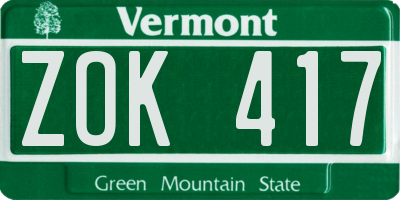 VT license plate ZOK417