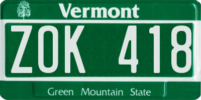 VT license plate ZOK418