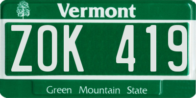 VT license plate ZOK419
