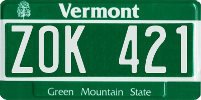 VT license plate ZOK421