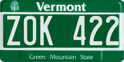 VT license plate ZOK422
