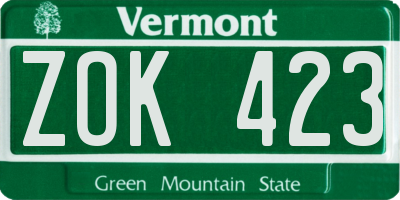 VT license plate ZOK423