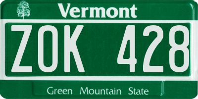 VT license plate ZOK428