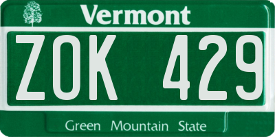 VT license plate ZOK429