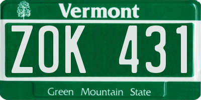 VT license plate ZOK431