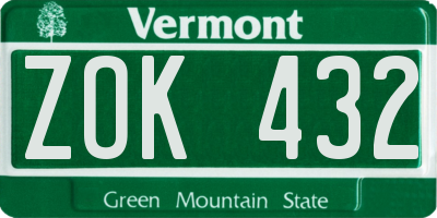 VT license plate ZOK432