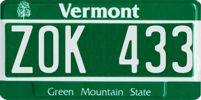 VT license plate ZOK433