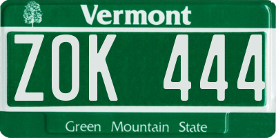 VT license plate ZOK444