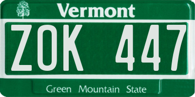 VT license plate ZOK447