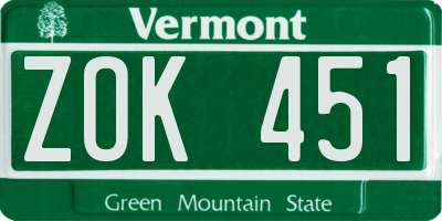 VT license plate ZOK451