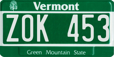 VT license plate ZOK453
