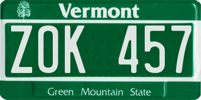 VT license plate ZOK457