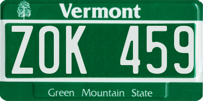 VT license plate ZOK459