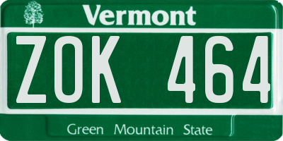 VT license plate ZOK464