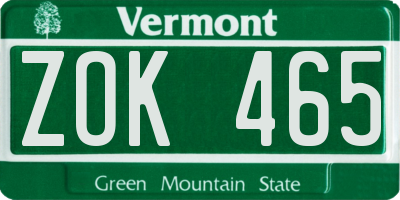 VT license plate ZOK465