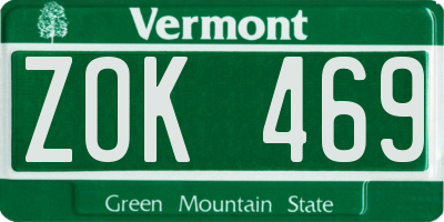 VT license plate ZOK469