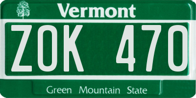 VT license plate ZOK470