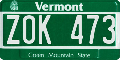 VT license plate ZOK473